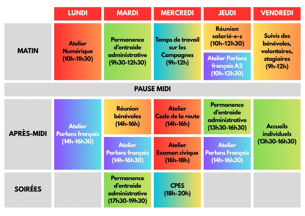 Planning de la semaine à Si on s'alliait